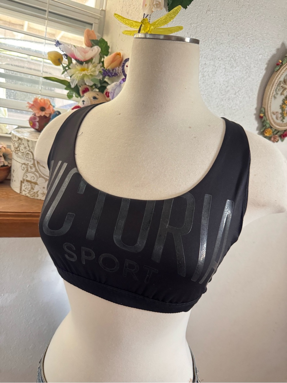 Victoria's Secret Black Gloss Logo Sport Bra